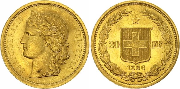 Schweiz 20 Franken 1886 - Helvetia