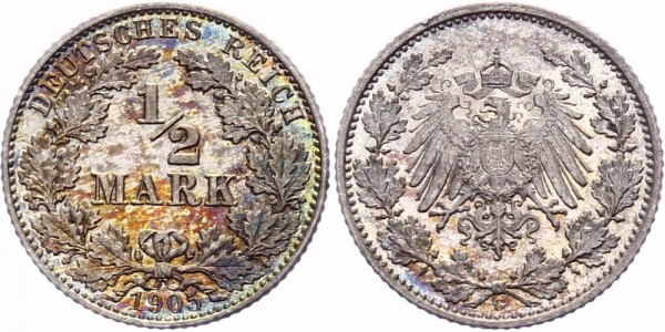 Kaiserreich 1/2 Mark 1905 G Kursmünze