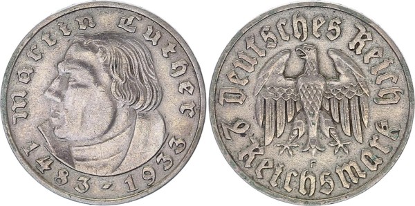 Drittes Reich 2 Mark 1933 F Martin Luther