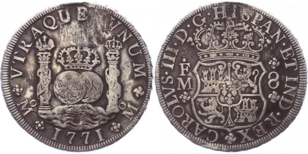 Mexico 8 Reales 1771 FM CARLOS III (1759-1788)