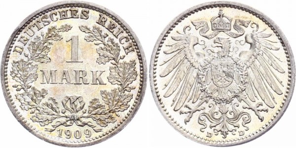 Kaiserreich 1 Mark 1909 D Kursmünze