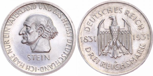 Weimarer Republik 3 Reichsmark 1931 A Stein