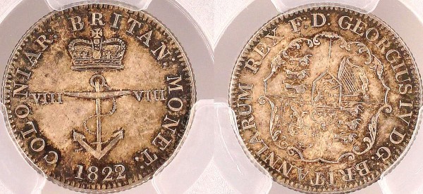 Guyana-Britisch Westindien 1/8 Dollar - Overdate, George IV. 1820-1830, Kolonie