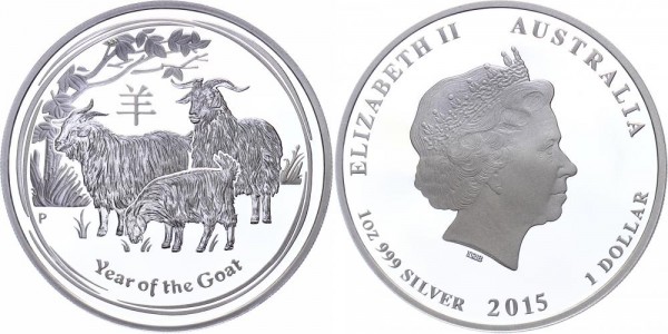 Australien 1 Dollar 2015 - Jahr der Ziege/Goat, 1 Unze Silber
