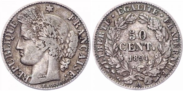 Frankreich 50 Centimes 1894 A 3. Republik