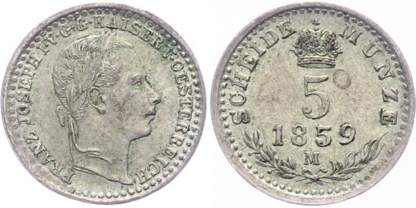 RDR/Österreich-Ungarn 5 Kreuzer 1859M Mailand Franz Joseph I. ( 1848 - 1916 )