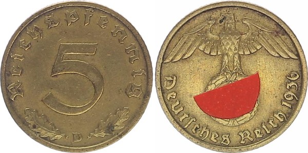 Drittes Reich 5 Reichspfennig 1936 D Kursmünzen 1933-1945