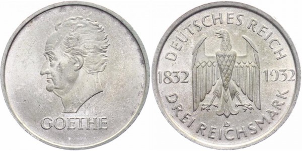Weimarer Republik 3 Reichsmark 1932 D Goethe