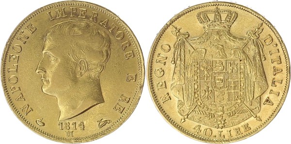 Italien 40 Lire 1814 M Napoleon