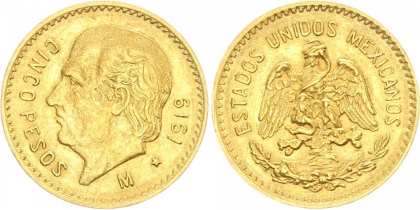 Mexico 5 Pesos 1919 - Republik