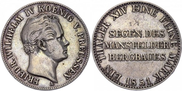 Preussen Taler 1851 - Wilhelm IV., Segen des Mansfelder Bergbaues