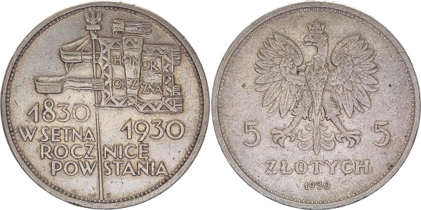 Polen 5 Zlotych 1930 100 Jahre Polnischer Aufstand