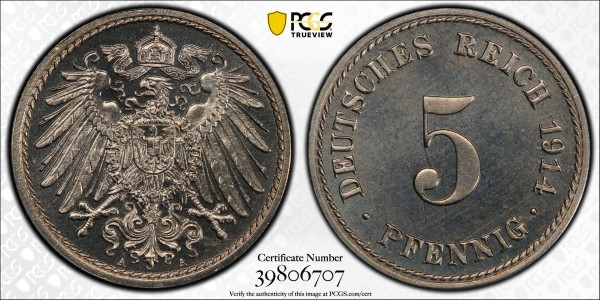 Kaiserreich 5 Pfennig 1914 A