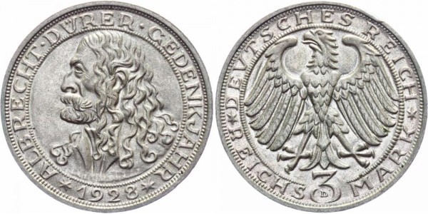 Weimarer Republik 3 Reichsmark 1928 D Dürer