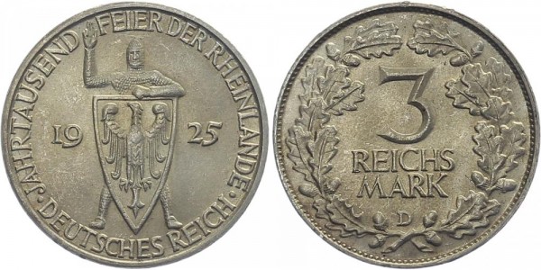 Weimarer Republik 3 Mark 1925 D Rheinlande