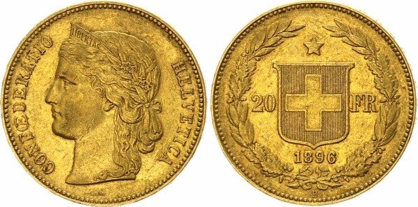 Schweiz 20 Franken 1896 - Helvetia
