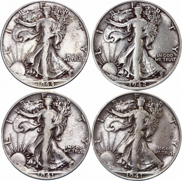 USA 4x 1/2 Dollar 1941-1944 - Walking Liberty, Lot