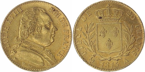 Frankreich Königreich 20 Francs 1815 A, Paris Louis XVIII. 1814-1815; 1815 - 1824