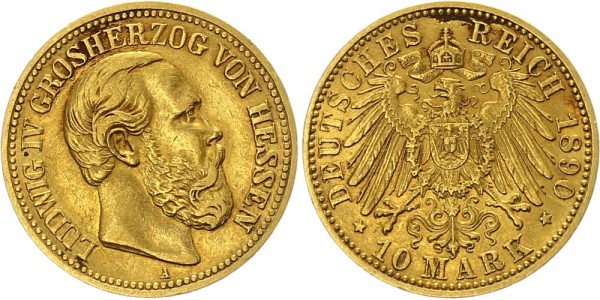 Hessen 10 Mark 1890 - Ludwig IV. 1877-1892