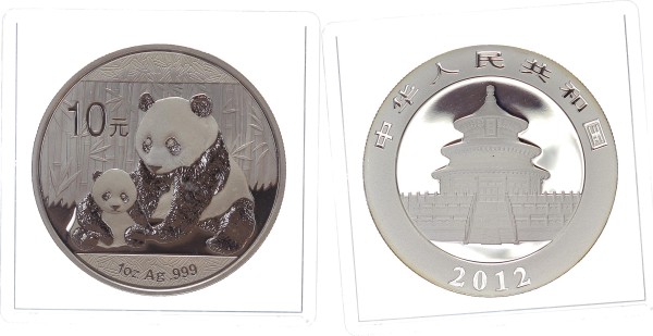 China Volksrepublik 10 Yuan 2012 Panda 1 Oz.