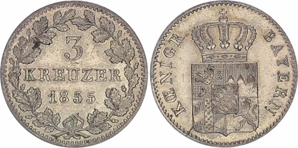 Bayern 3 Kreuzer 1855 Maximilian II. 1848-1864
