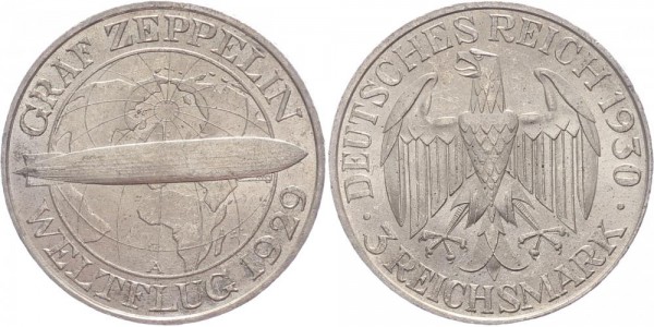 Weimarer Republik 3 Reichsmark 1930 A Zeppelin