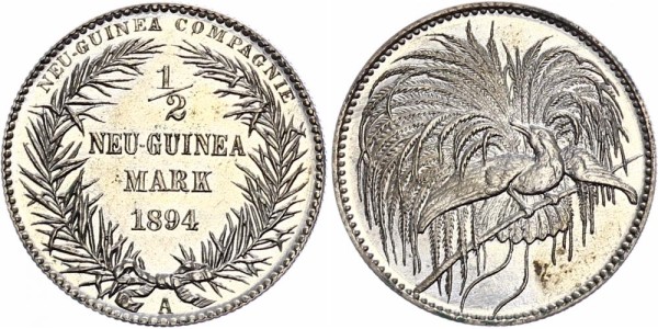 Deutsch Neuguinea 1/2 Mark 1894 A Paradiesvogel