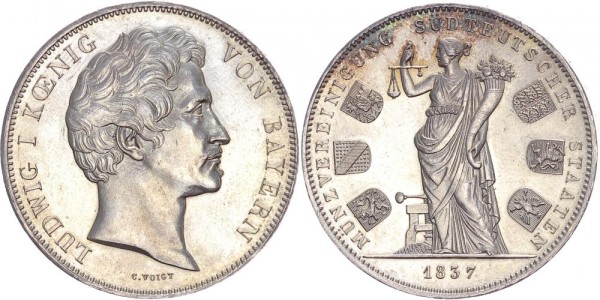 Bayern Geschichtsdoppeltaler 1837 - Münzvereinigung