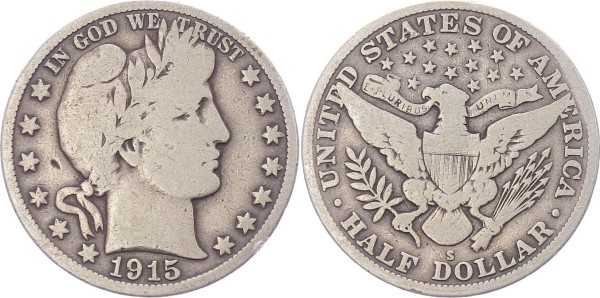 USA Half Dollar 1915 S Barber