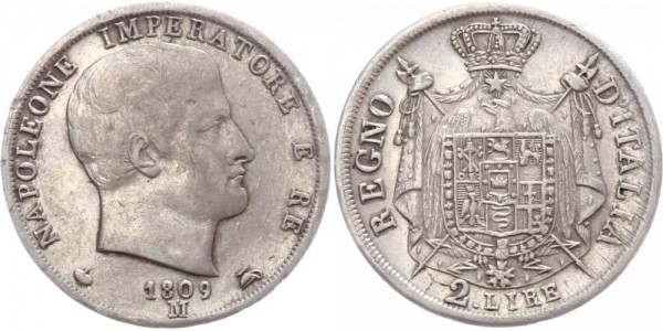 Italien 2 Lira 1809 M (Mailand) Napoleon