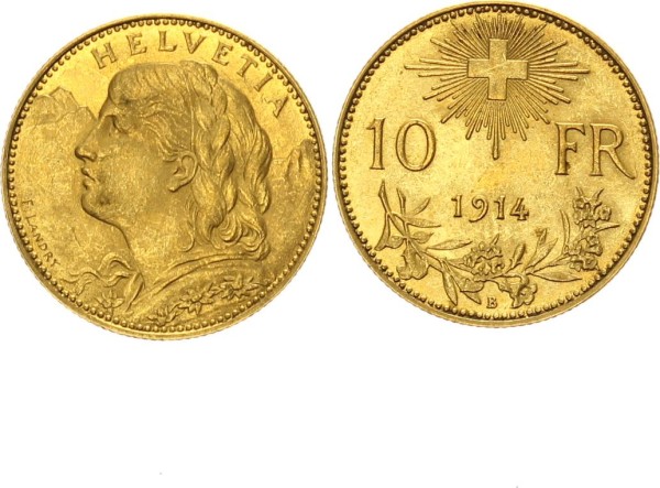 Schweiz 10 Franken 1914 - Vreneli