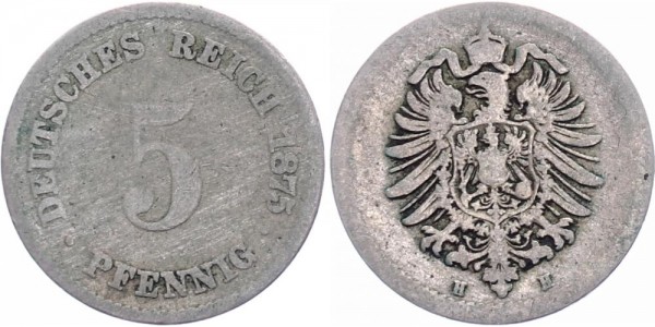 Kaiserreich 5 Pfennig 1875 H Kursmünze
