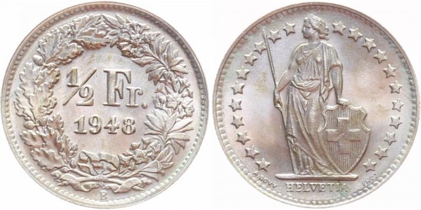 Schweiz 1/2 Franken 1948 - Eidgenossenschaft