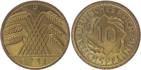Weimarer Republik 10 Pfennig 1931 G