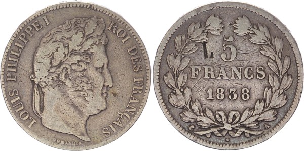 Frankreich 5 Francs 1838 A - Louis Philippe I.