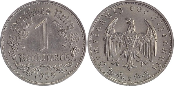 Drittes Reich 1 Mark 1939 B Kleinmünzen 1 Reichsmark