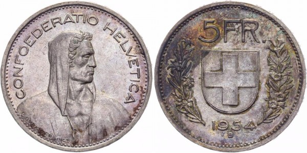 Schweiz 5 Franken 1954 B Eidgenossenschaft