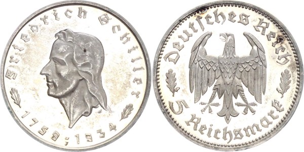 Drittes Reich 5 Reichsmark 1934 - Schiller