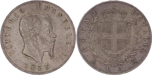 Italien-Königreich 5 Lire 1873 Mailand Vittorio Emanuele II. 1859/1861-1879