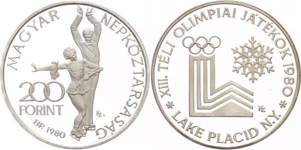 Ungarn 200 Forint 1980 - Olympische Winterspiele Lake Placid. Piefort