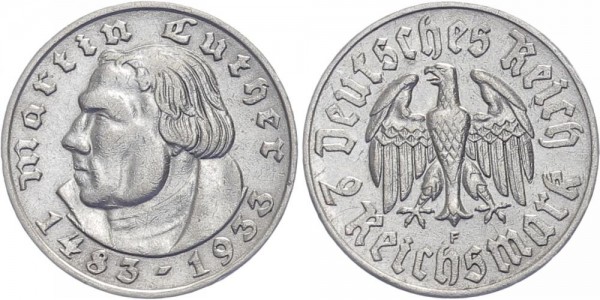 Drittes Reich 2 Mark 1933 A Martin Luther