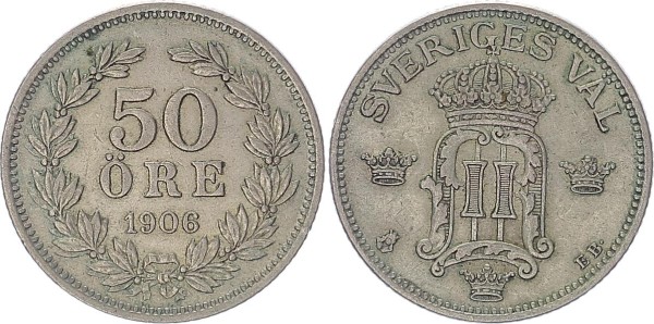 Schweden 50 Öre 1906 Oskar II. 1872-1907