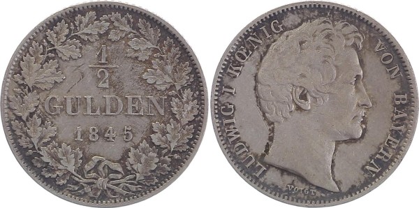 Bayern 1/2 Gulden 1845 D Ludwig I. 1825-1848