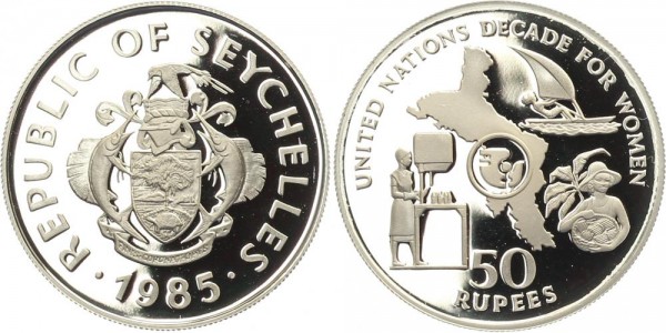 Seychellen 50 Rupees 1985 - Jahrzehnt der Frau, Auflage nur 500 Stück!