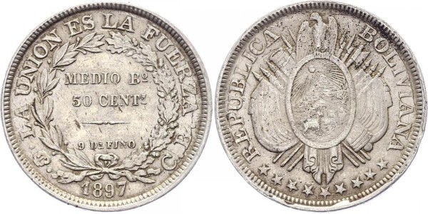 Bolivien 50 Centavos 1897 CB -