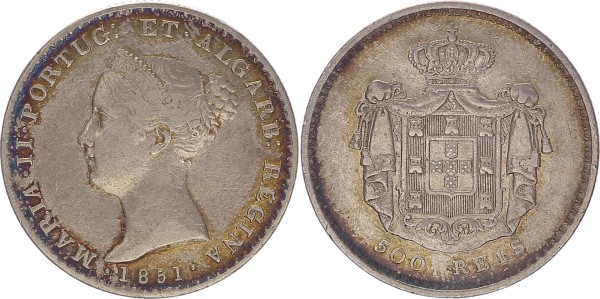 Portugal 500 Reis 1851 Maria II. 1834-1854