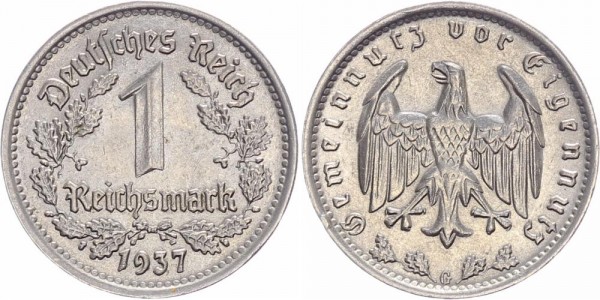 Drittes Reich 1 Reichsmark 1937 G Kursmünze