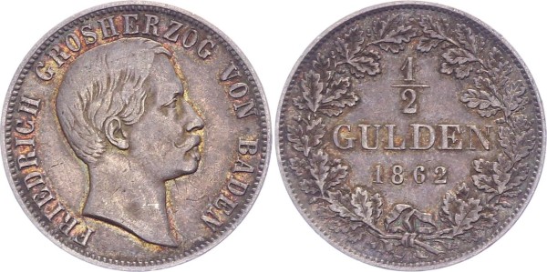 Baden 1/2 Gulden 1862 - Friedrich I.