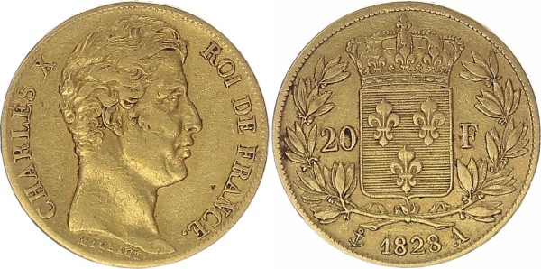Frankreich Königreich 20 Francs 1828 A, Paris Charles X.