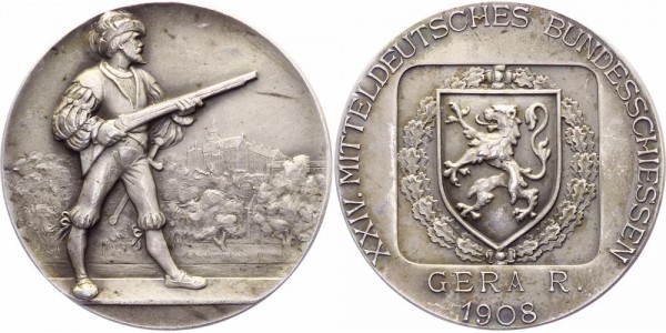 Reuss-Gera Silbermedaille 1908 - Bundesschießen in Gera